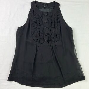 Aqua Woman’s Size 4‎ Black Sleeveless Lined 100% Silk Ruffles Buttons Blouse